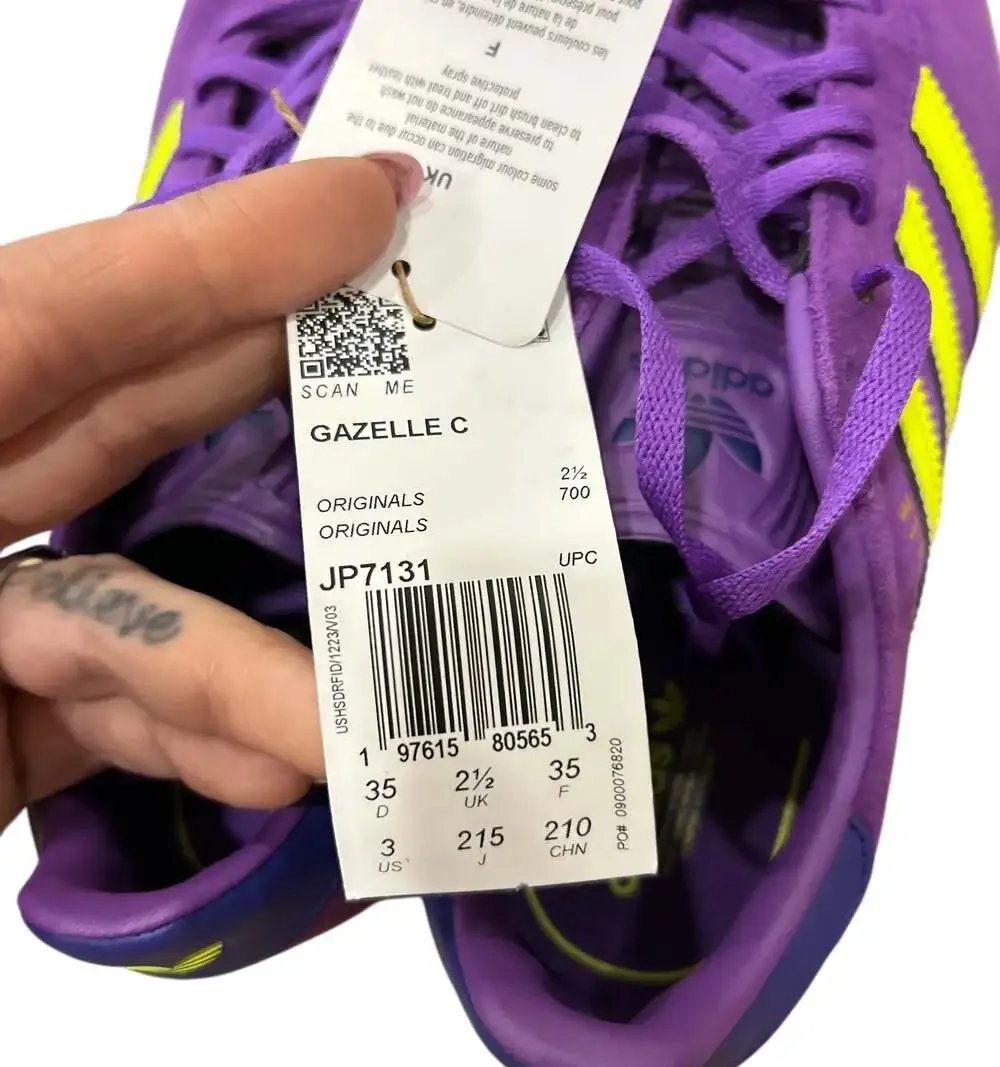 adidas Kids Purple Sneakers with Neon Yellow Stripes